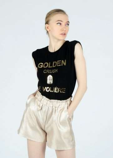 LE VOLIERE P042G Pantaloncino di lurex oro con elastico in vita