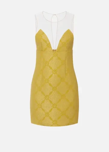 ELISABETTA FRANCHI AB73551E2 Abito in rafia con losanghe e tulle