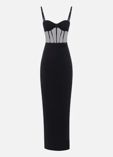 ELISABETTA FRANCHI ABR14556E2 Abito Red Carpet in crêpe leggero e tulle