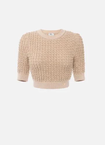 ELISABETTA FRANCHI MK18Q56E2 Top in maglia bouclé con paillettes