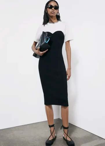 PATRIZIA PEPE Abito midi aderente in costina con T-shirt