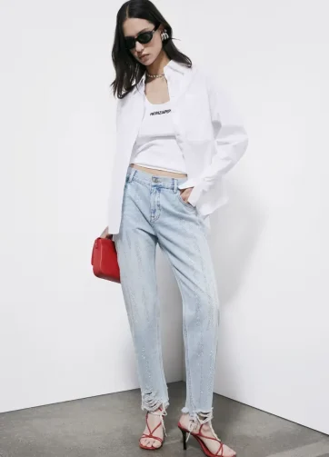 PATRIZIA PEPE Jeans a sigaretta con strass