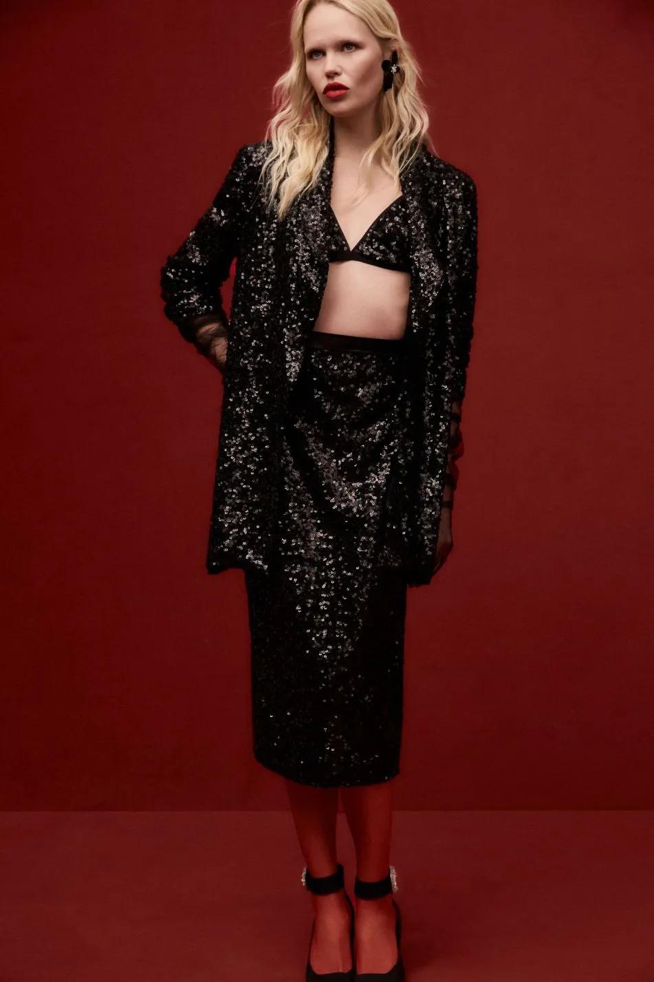 IMPERIAL Gonna midi a vita alta con paillettes