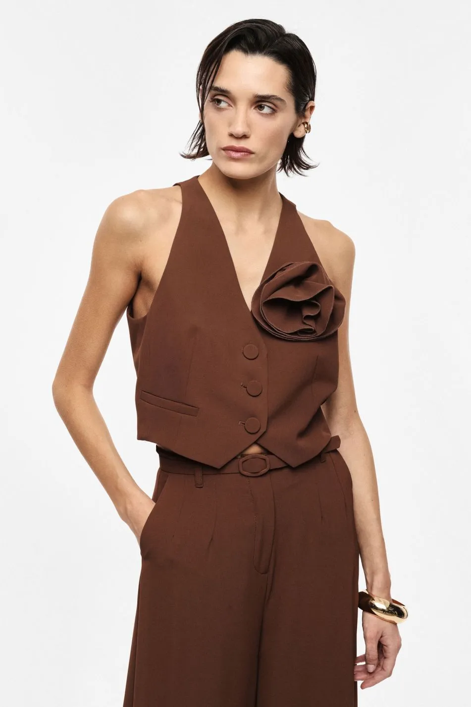 IMPERIAL Gilet monopetto con fiore decorativo applicato