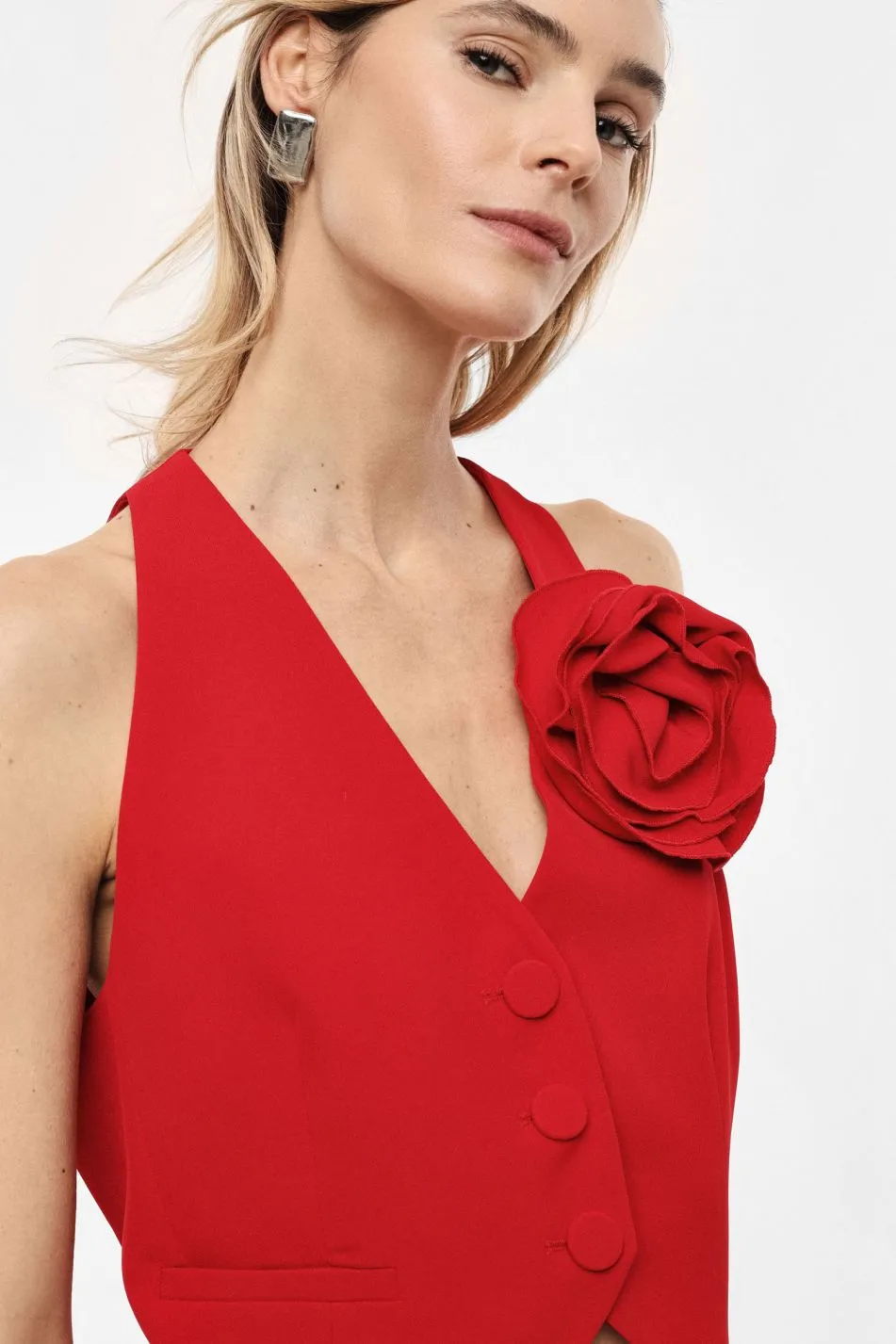 IMPERIAL Gilet monopetto con fiore decorativo applicato - immagine 5