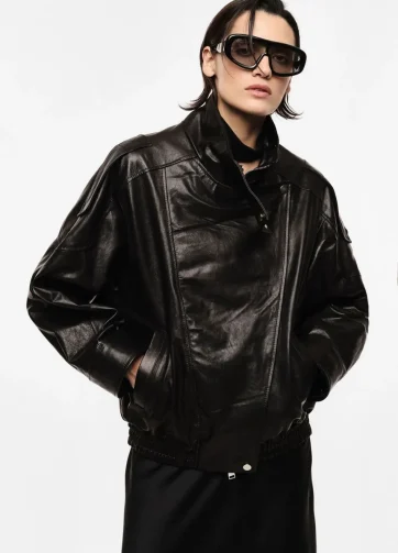 IMPERIAL Giacca in pelle con zip e collo alto